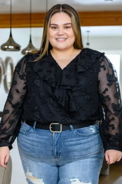 Think Of Me Ruffle Long Sleeve Bodysuit in Black