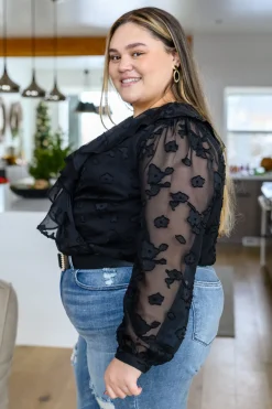 Think Of Me Ruffle Long Sleeve Bodysuit in Black