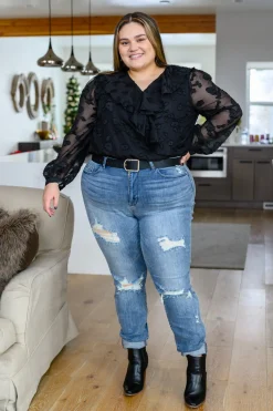 Think Of Me Ruffle Long Sleeve Bodysuit in Black