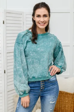 Tied Up In Cuteness Mineral Wash Sweater in Teal
