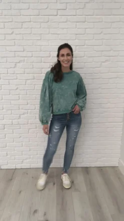 Tied Up In Cuteness Mineral Wash Sweater in Teal