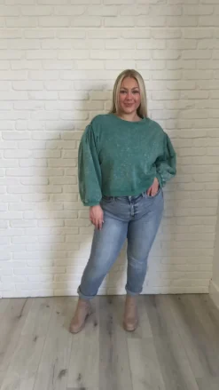 Tied Up In Cuteness Mineral Wash Sweater in Teal