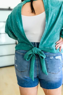 Tied Up In Cuteness Mineral Wash Sweater in Teal
