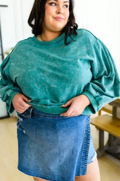 Tied Up In Cuteness Mineral Wash Sweater in Teal