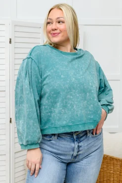 Tied Up In Cuteness Mineral Wash Sweater in Teal