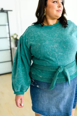 Tied Up In Cuteness Mineral Wash Sweater in Teal