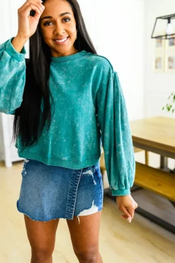 Tied Up In Cuteness Mineral Wash Sweater in Teal