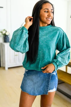 Tied Up In Cuteness Mineral Wash Sweater in Teal
