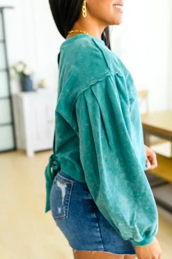 Tied Up In Cuteness Mineral Wash Sweater in Teal