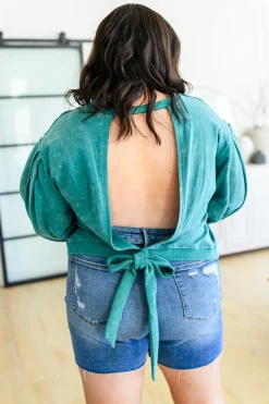 Tied Up In Cuteness Mineral Wash Sweater in Teal