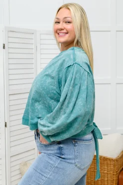 Tied Up In Cuteness Mineral Wash Sweater in Teal