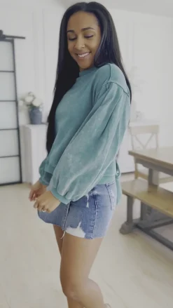 Tied Up In Cuteness Mineral Wash Sweater in Teal