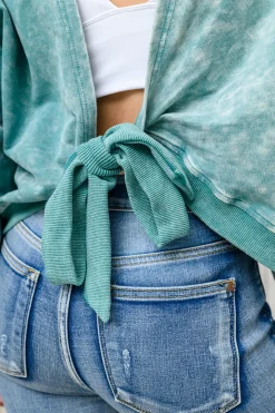 Tied Up In Cuteness Mineral Wash Sweater in Teal