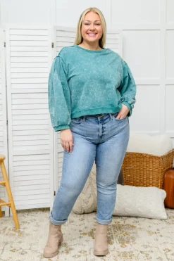 Tied Up In Cuteness Mineral Wash Sweater in Teal