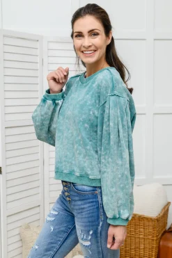 Tied Up In Cuteness Mineral Wash Sweater in Teal