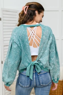 Tied Up In Cuteness Mineral Wash Sweater in Teal