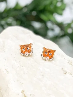 Tiger Enamel Stud Earrings