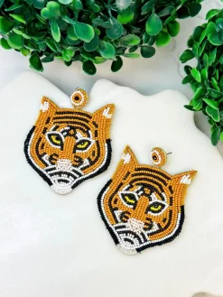 Tiger Seed Bead Dangle Earrings