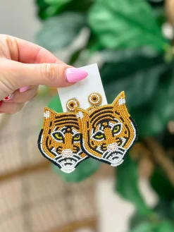 Tiger Seed Bead Dangle Earrings