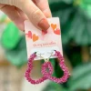Tinsel Heart Hoop Earrings - Pink