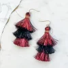 Tinsel Tiered Tassel Earrings - Burgundy & Black