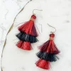Tinsel Tiered Tassel Earrings - Red & Black