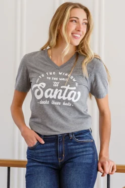 To The Window Graphic V Neck Tee In Gray