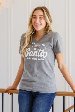 To The Window Graphic V Neck Tee In Gray