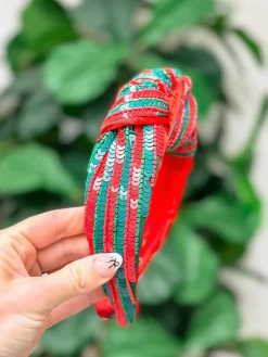 Top Knot Green & Red Sequin Headband