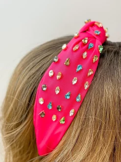 Top Knot Multi Crystal Headband - Hot Pink