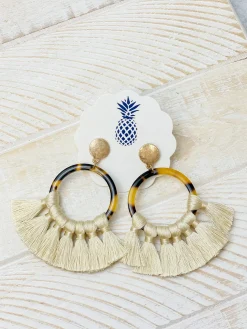 Tortoise Fringe Dangle Earrings - Ivory