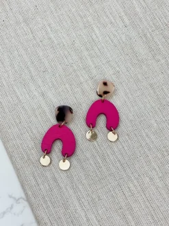 Tortoise Post Half Moon Dangles - Hot Pink