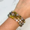 Tortoise Stone & Gold Beaded Stretch Bracelet Set