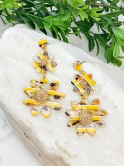 Tortoise Sunflower Dangle Earrings