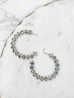 Translucent Blue & Gold Hoop Earrings