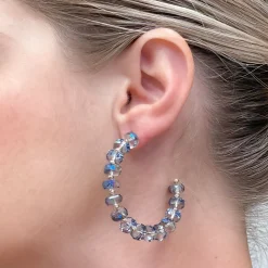 Translucent Blue & Gold Hoop Earrings