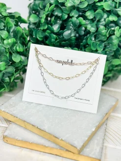 Tri Tone Heart Link Layered Necklace