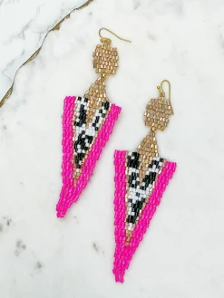 Triangle Art Deco Seed Bead Dangle Earrings