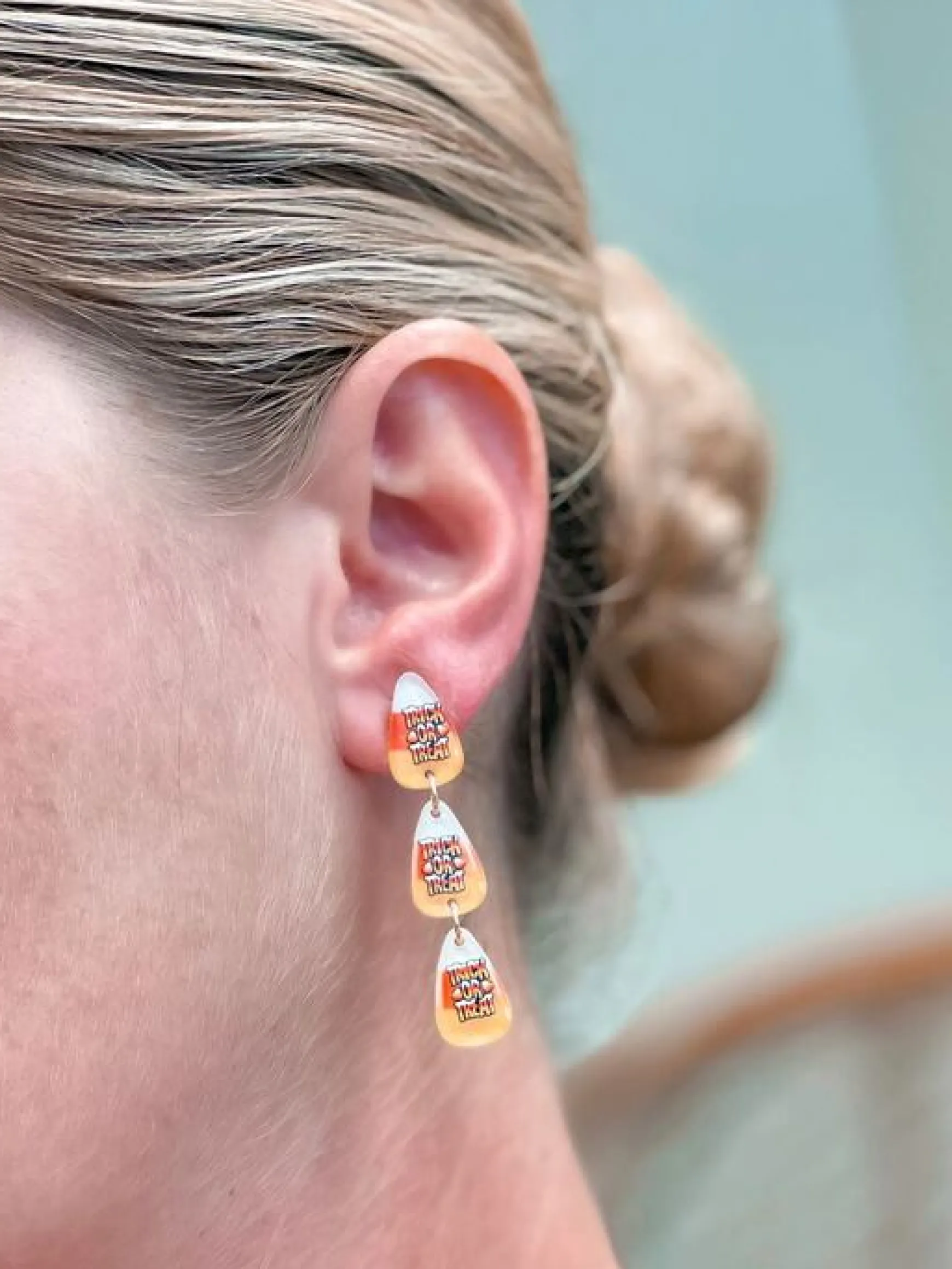 'Trick or Treat' Candy Corn Acrylic Dangle Earrings