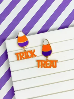'Trick or Treat' Dangle Candy Corn Enamel Earrings