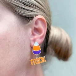 'Trick or Treat' Dangle Candy Corn Enamel Earrings