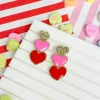 Triple Heart Enamel Dangle Earrings