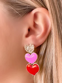 Triple Heart Enamel Dangle Earrings