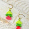 Triple Tassel Hoop Dangle Earrings - Neon