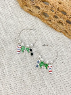Tropical Charm Pearl Hoop Earrings