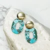 Turquoise & Gold Geometric Clay Dangles - Oval