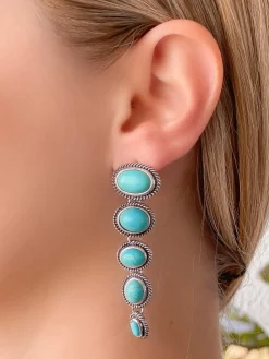 Turquoise Round Layered Dangle Earrings