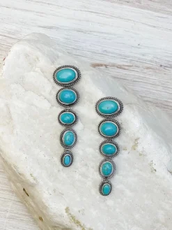 Turquoise Round Layered Dangle Earrings