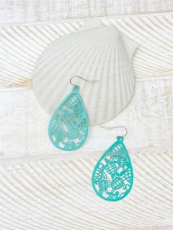 Turtle Cutout Oval Dangle Earrings