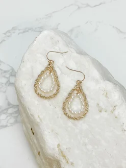 Twisted Double Teardrop Pearl Dangle Earrings - Gold